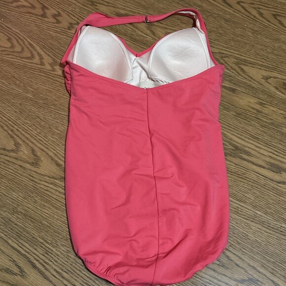 Land's End Womens 1 Piece Swimsuit Coral V Neck Ruffle Built In Bra Sz 16 - Picture 5 of 11